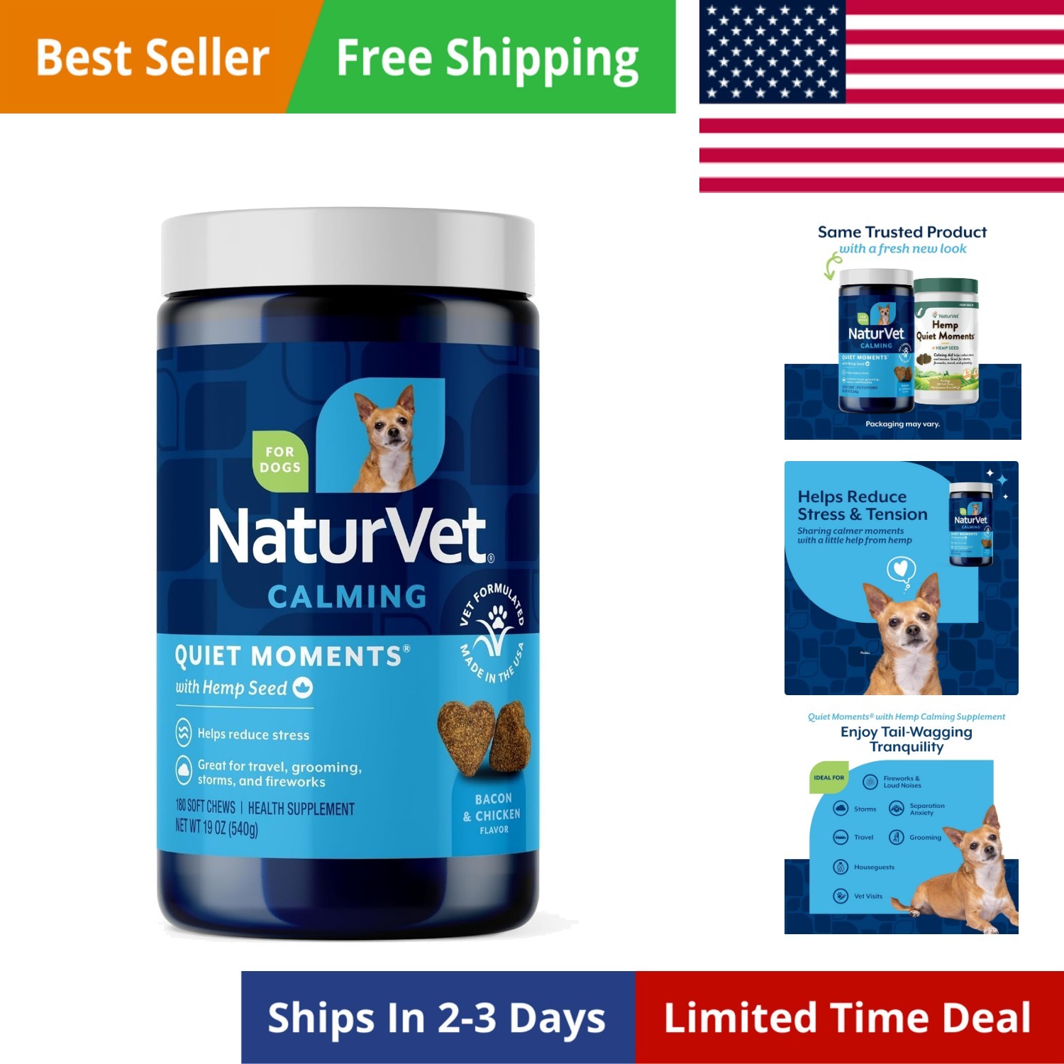 Quiet Moments Calming Aid Dog Supplement, Helps Promote Relaxation, Reduce St...