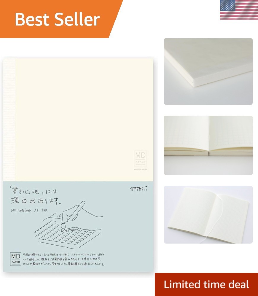 MD A5 Grid Ruled Notebook - Elegant Glass Cover & Fountain Pen Friendly Design