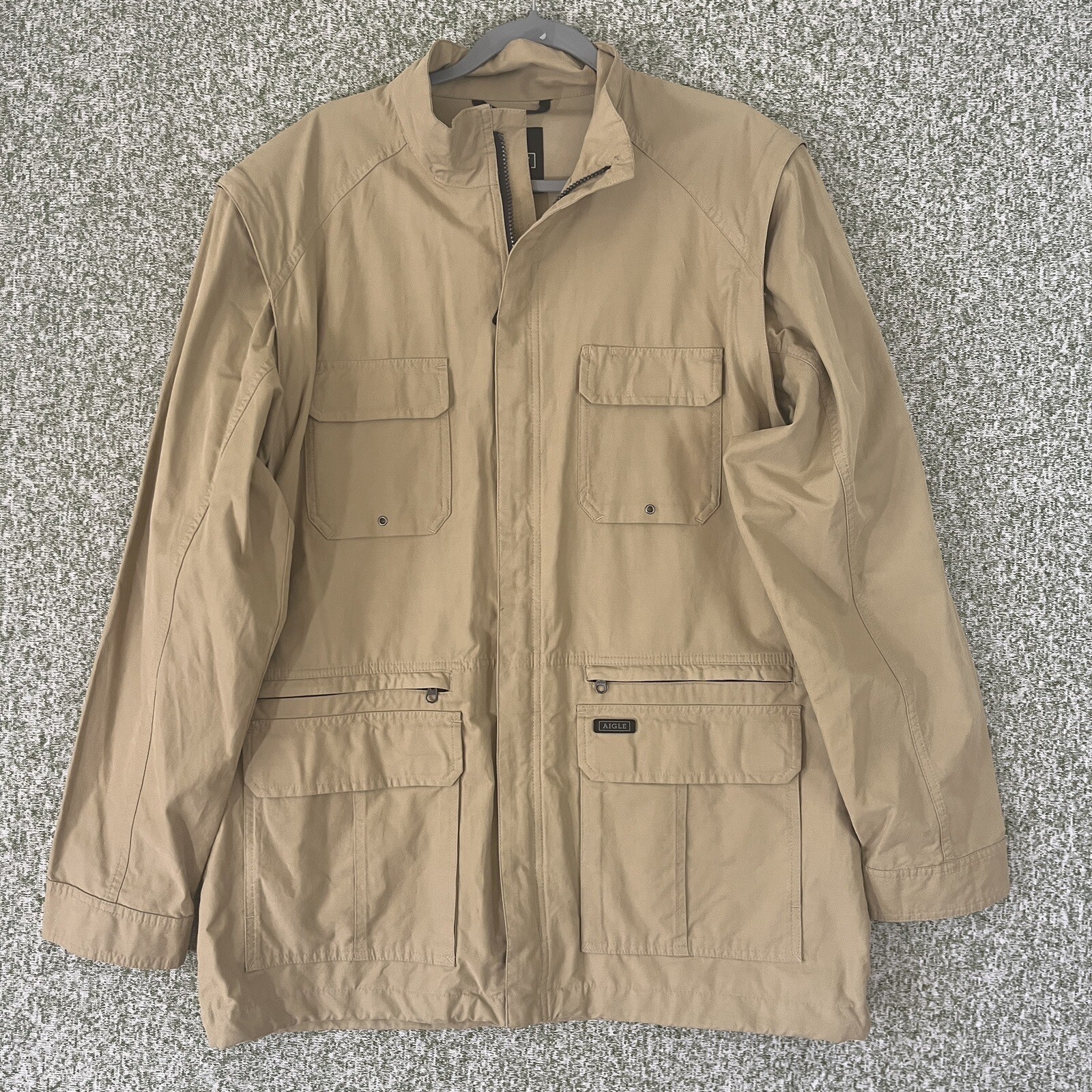 Aigle Jacket Mens XL Beige Bird Duck Wild Game Hunting Convertible Long Sleeve
