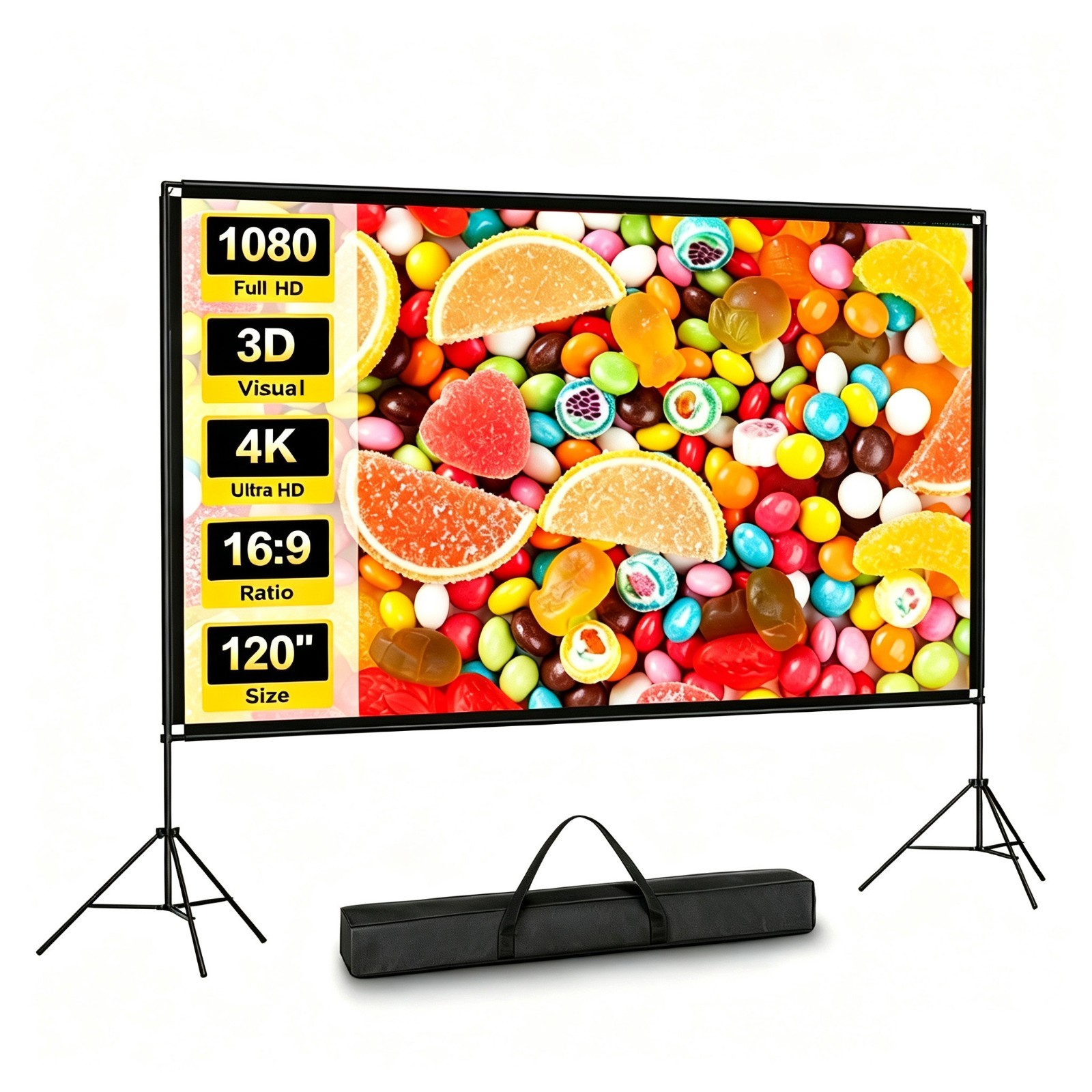 120 inch Outdoor Projector Screen with Stand Foldable Projector Screen 16:9 HD