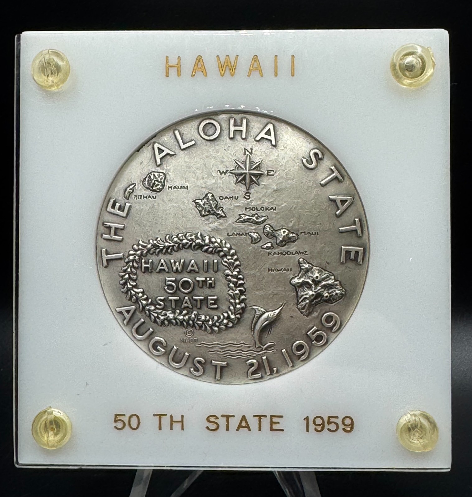 1959 Hawaii Statehood 50th State .925 Sterling Silver Medal 134.5 g 63.5 mm diam