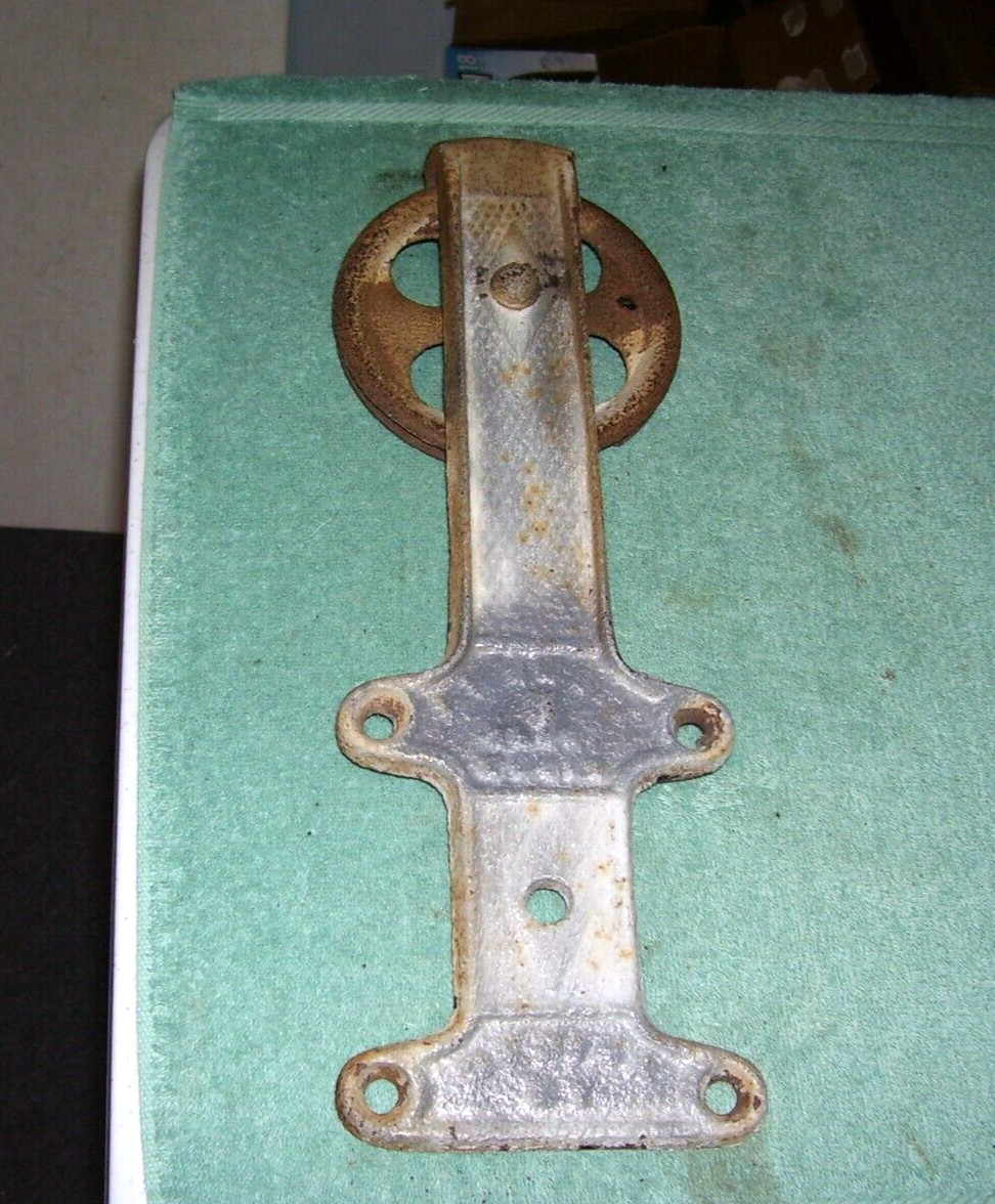 Vtg antique cast iron barn industrial door roller hanger, A.L. SWETT Medina NY