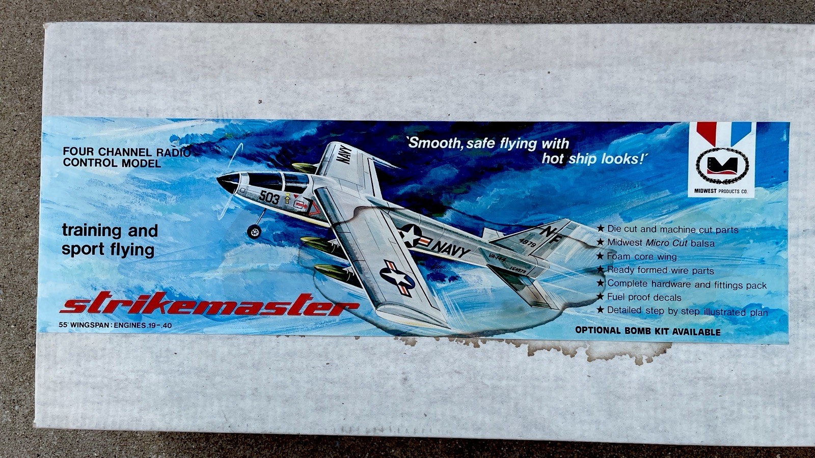 Vintage NAVY Strikemaster 4 Channel Radio Control Airplane Kit by Midwest! NIB