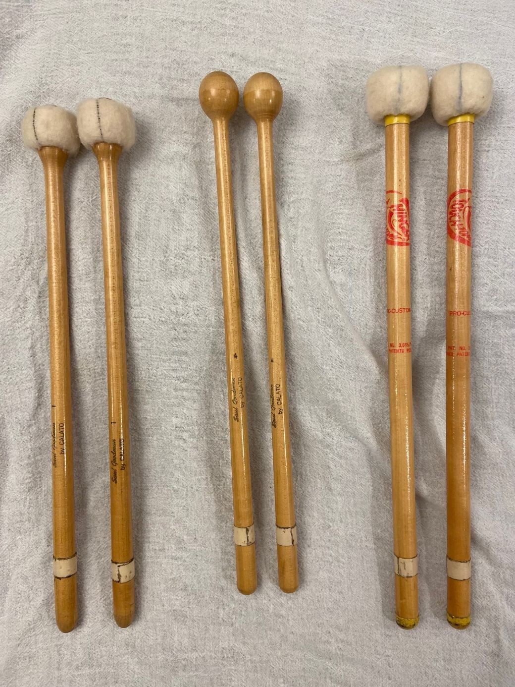 Vintage timpani mallets- Saul Goodman Brand , Hinger Touchtone Brand