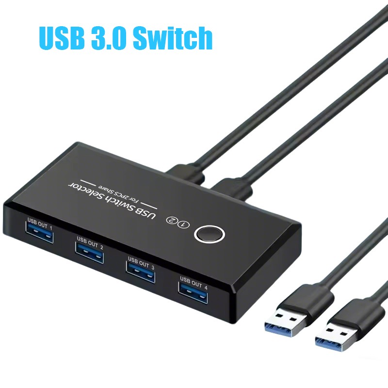 USB 3.0 KVM Switch 2 In 4 Out 2 PCs Sharing 4 USB Peripherals for Desktop Laptop