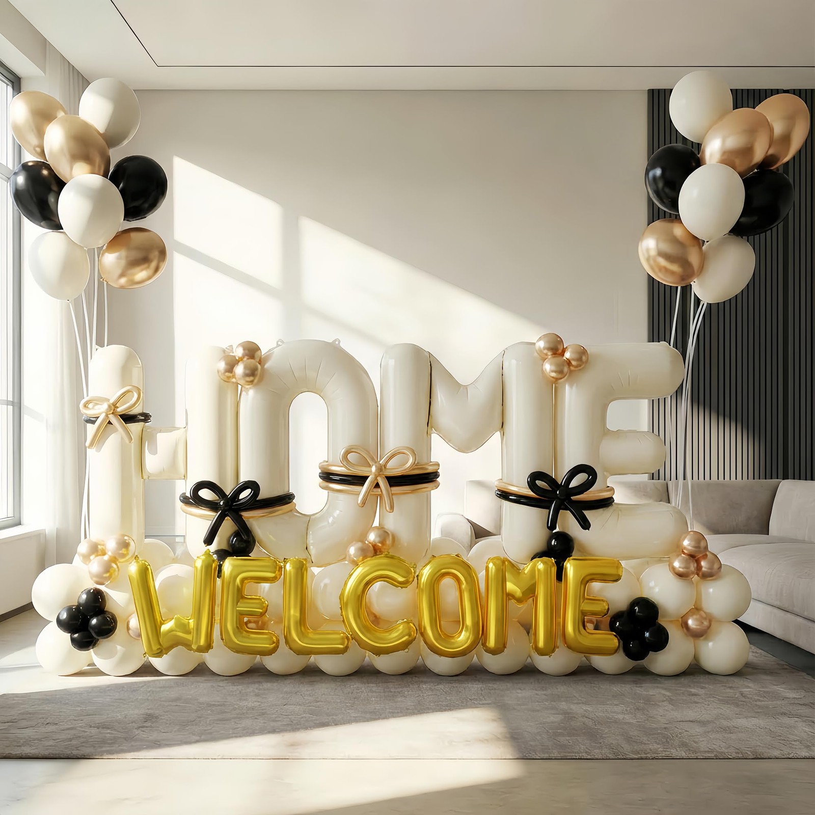 145Pcs Housewarming Party Decorations, 40Inch Beige Welcome Home Balloon Banner