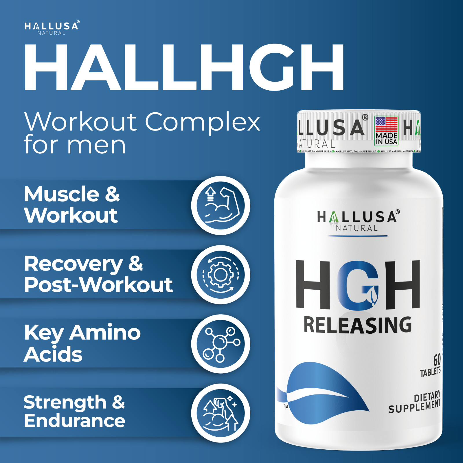 HGHBooster - Natural Growth Support - Energy & Performance - L Arginine, 60 Tabs
