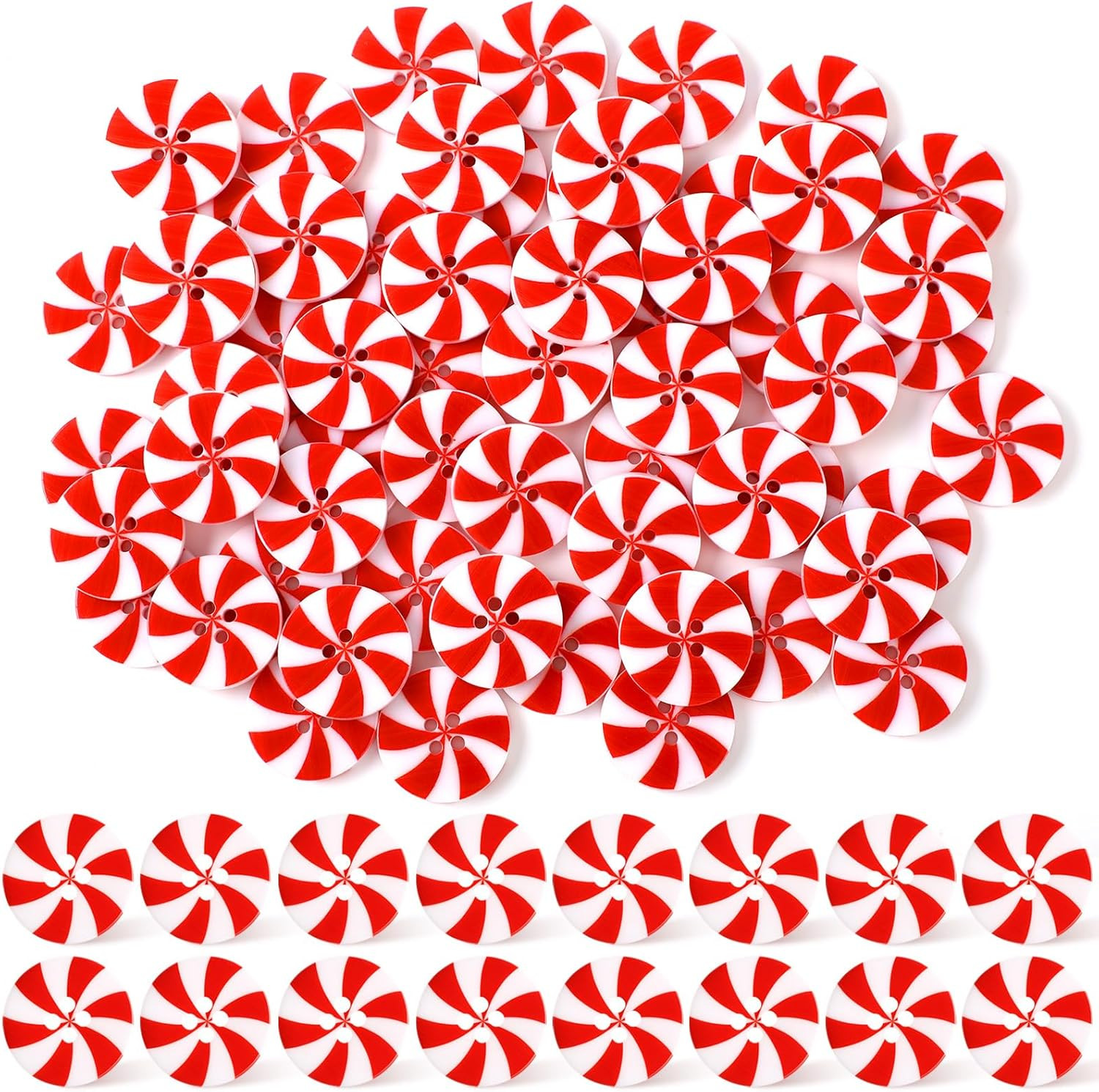 60 Pcs Christmas Candy Buttons Red round Peppermint 4 Holes Resin Sewing Buttons
