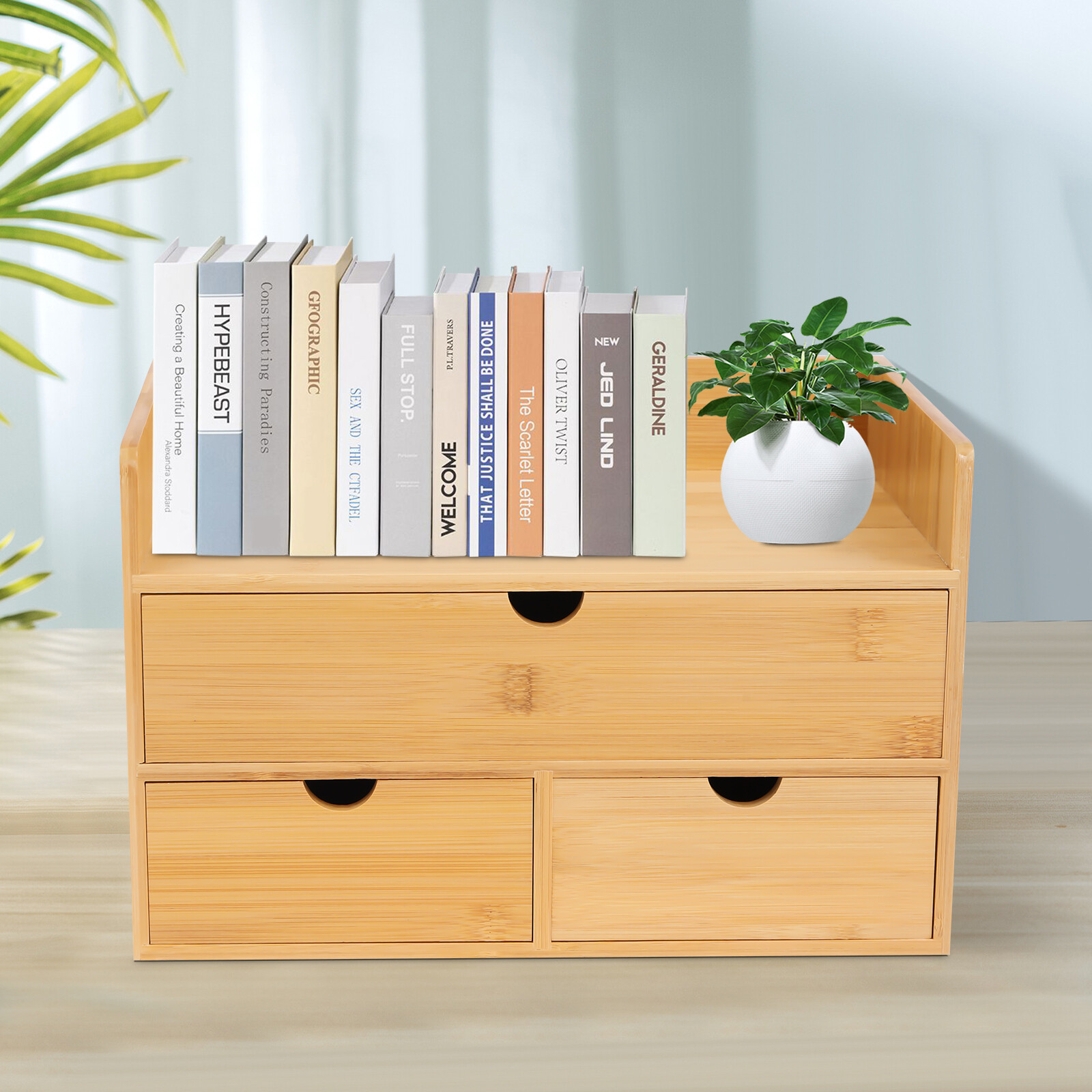 Bamboo Desk Organizer Drawer Tabletop Storage Organization Box Home Office