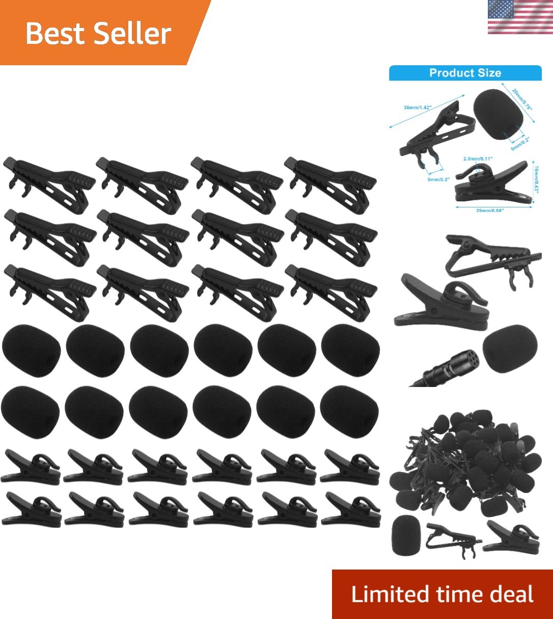 Professional Lavalier Microphone Clips with Windscreen Covers - 12 Pack Set