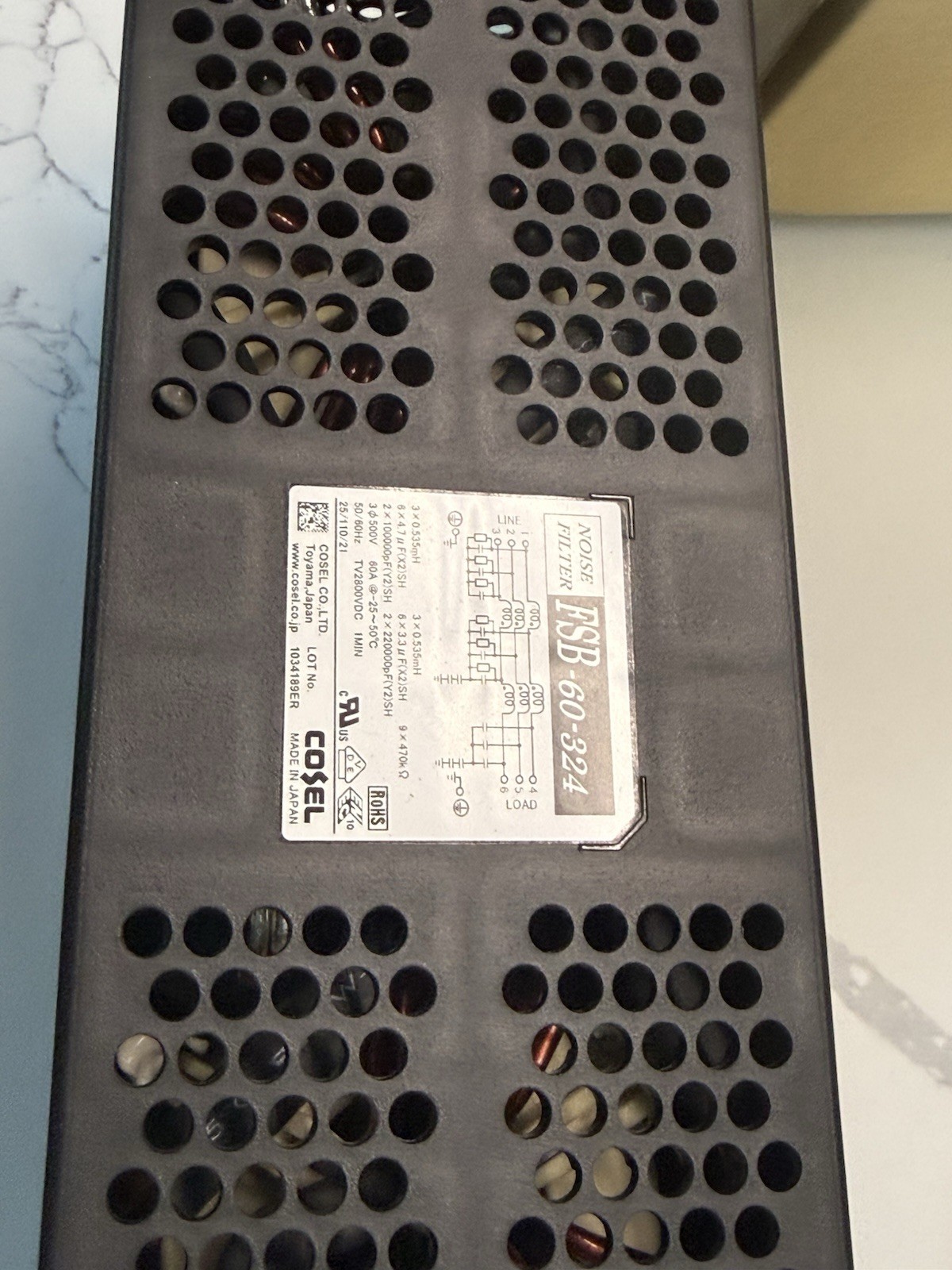 Cosel FSB-60-324 Power Line Filter, General Purpose, 500 V, 60 A, Three Phase