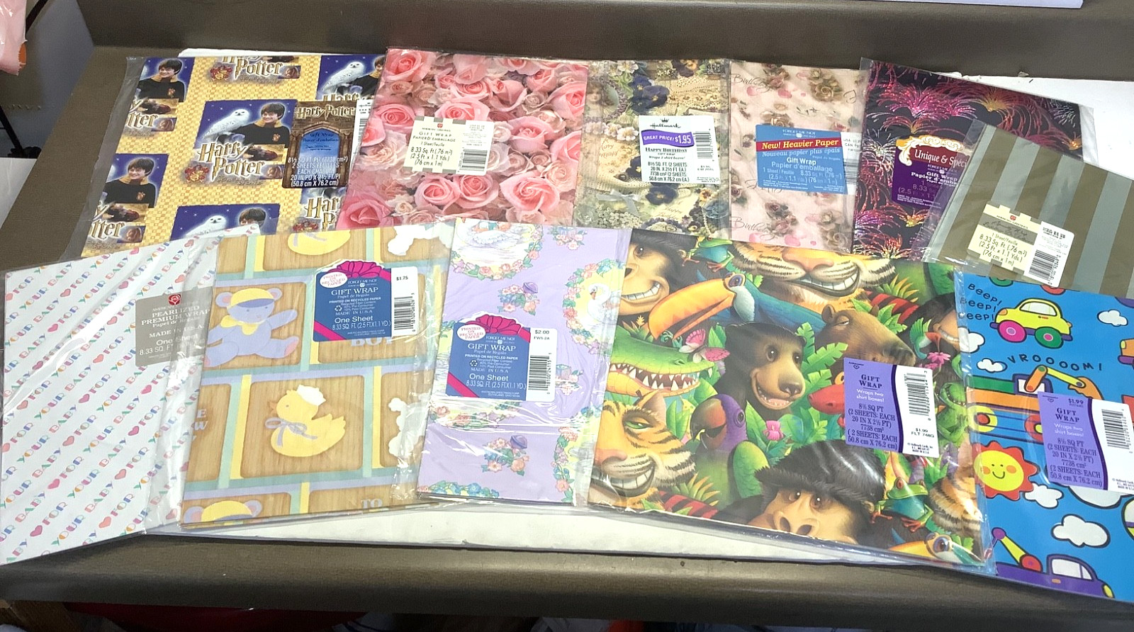 Gift Wrapping Paper Lot of 11 Wedding -Baby Shower -Floral -Harry Potter -Kids