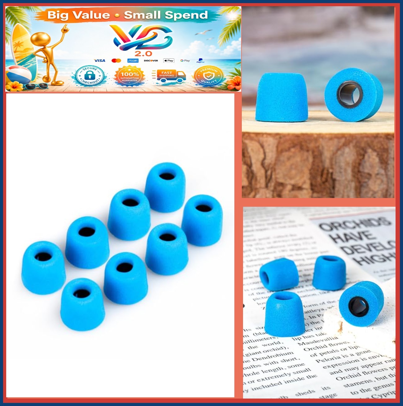 4 Pairs Memory Foam Earbud Tips Replacement Soft IEM Ear Tips 5mm-6.5mm New