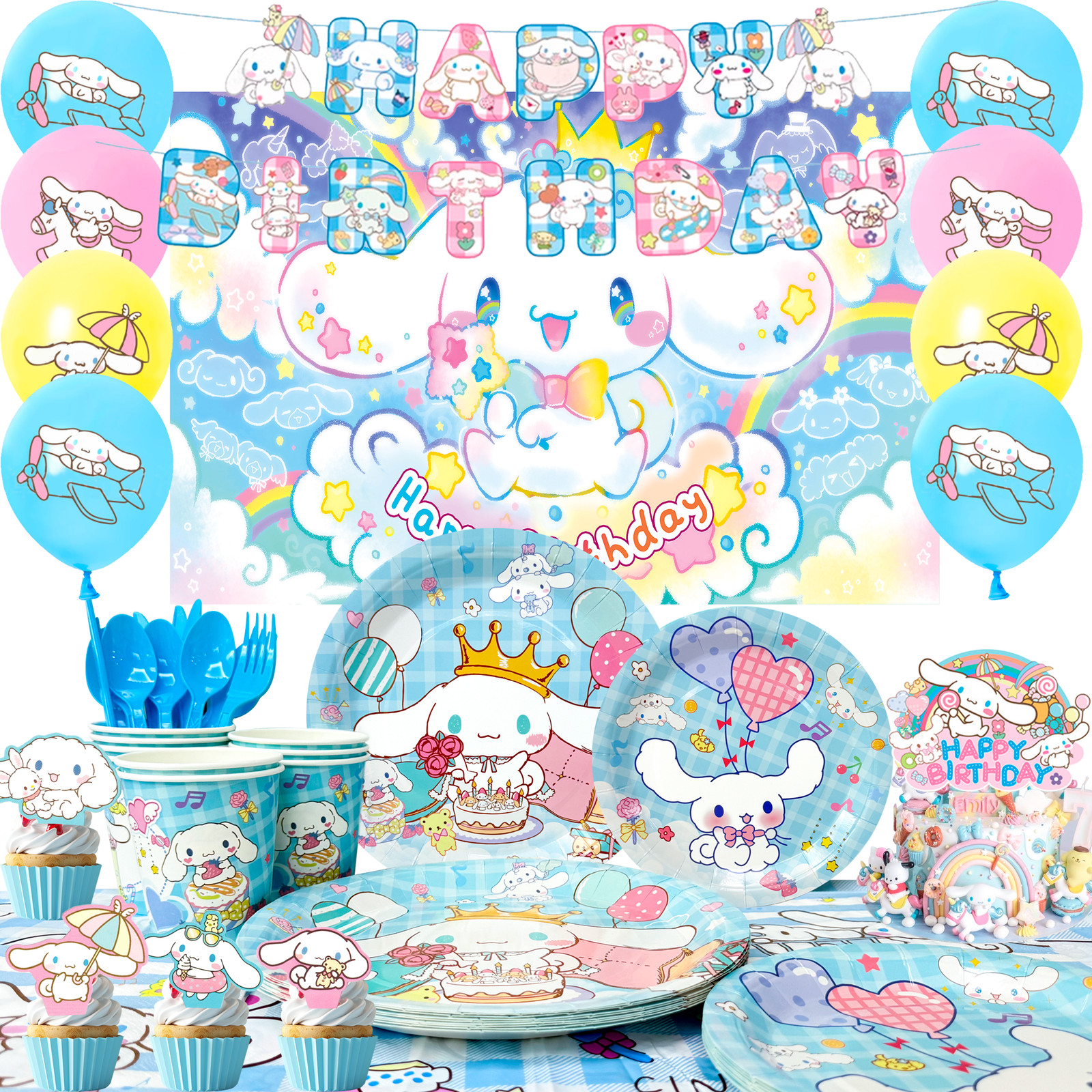 Sanrio Cinnamoroll Party Decoration Birthday Supplies Balloons Tableware Banner