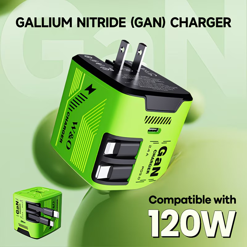 W&O 120W gan Charger, Super Fast Charger, Retractable Phone Charger Wall Plug