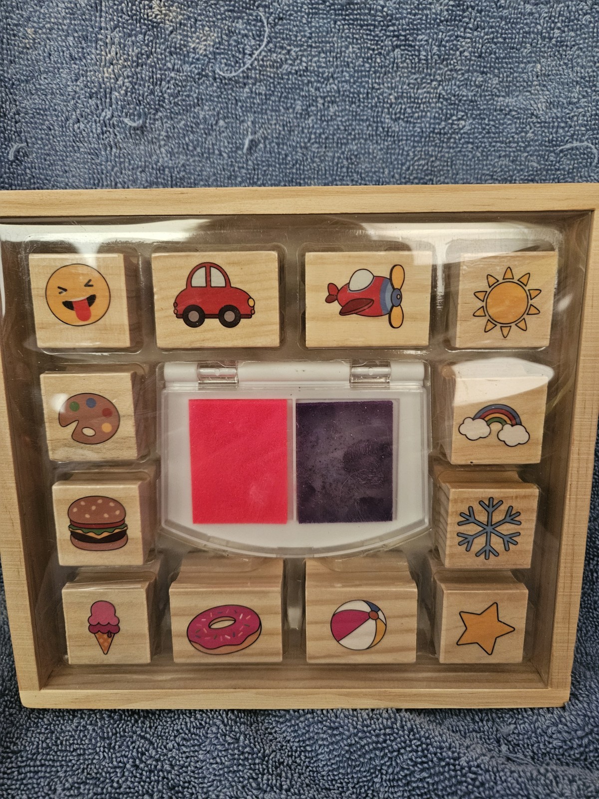 Kids Wooden Rubber Stamp Kit In A Wooden Box Craft Set New