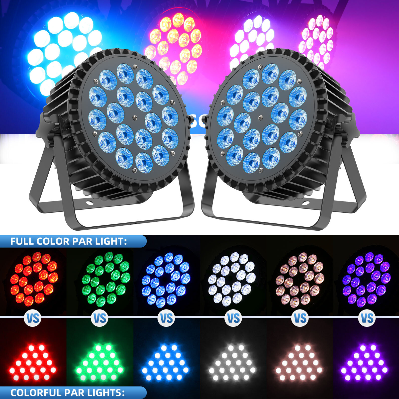 2X 270W 6in1 Par Lights RGBWA+UV LED Stage Light DMX Party Lighting DJ Live Show