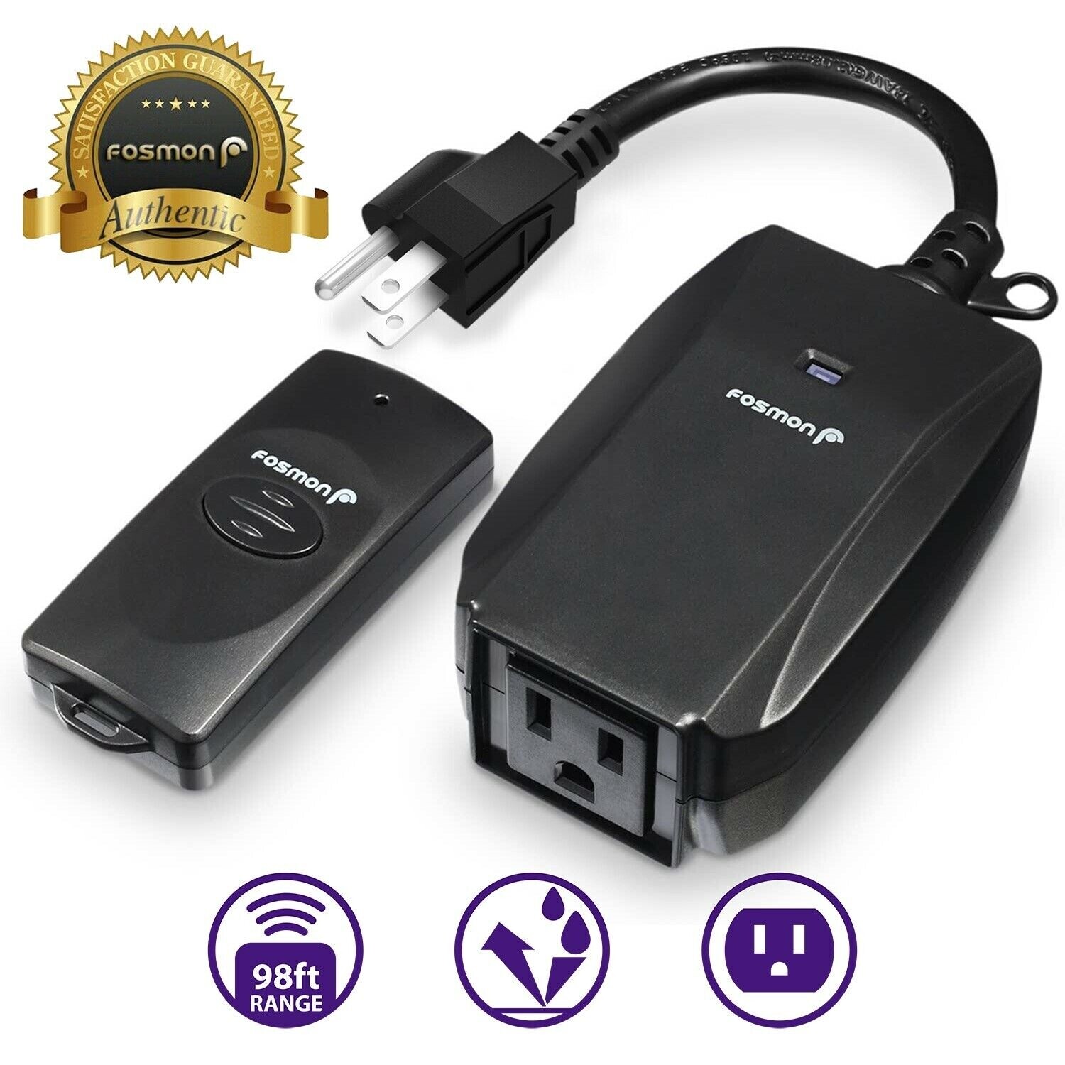 Fosmon WavePoint Outdoor Remote Control Outlet Plug, Weatherproof Outdoor Plug
