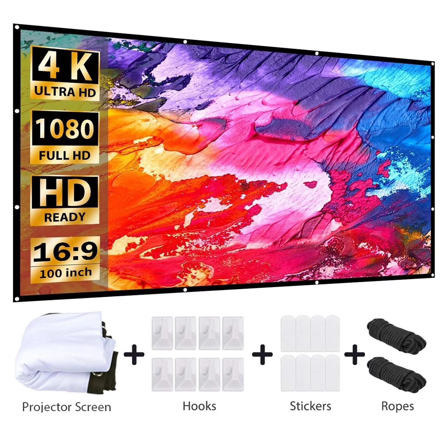 VANKYO 100'' Foldable Projector Screen 16:9 HD Outdoor Home Theater 3D Movie