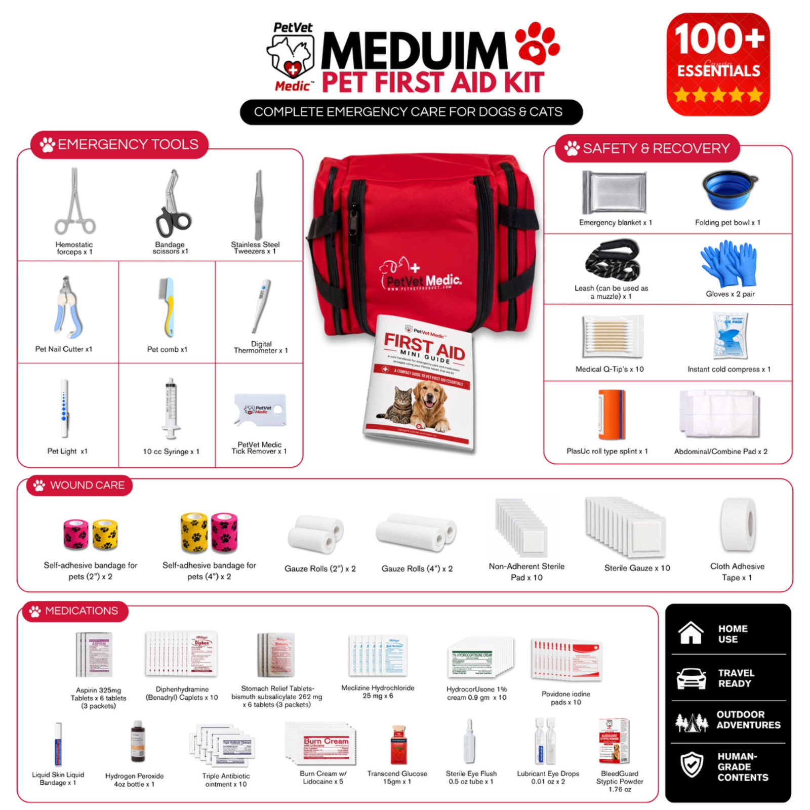 Pet Vet Medic Cat & Dog First Aid Kit - Pet Emergency Kit, Pet Health Supplies