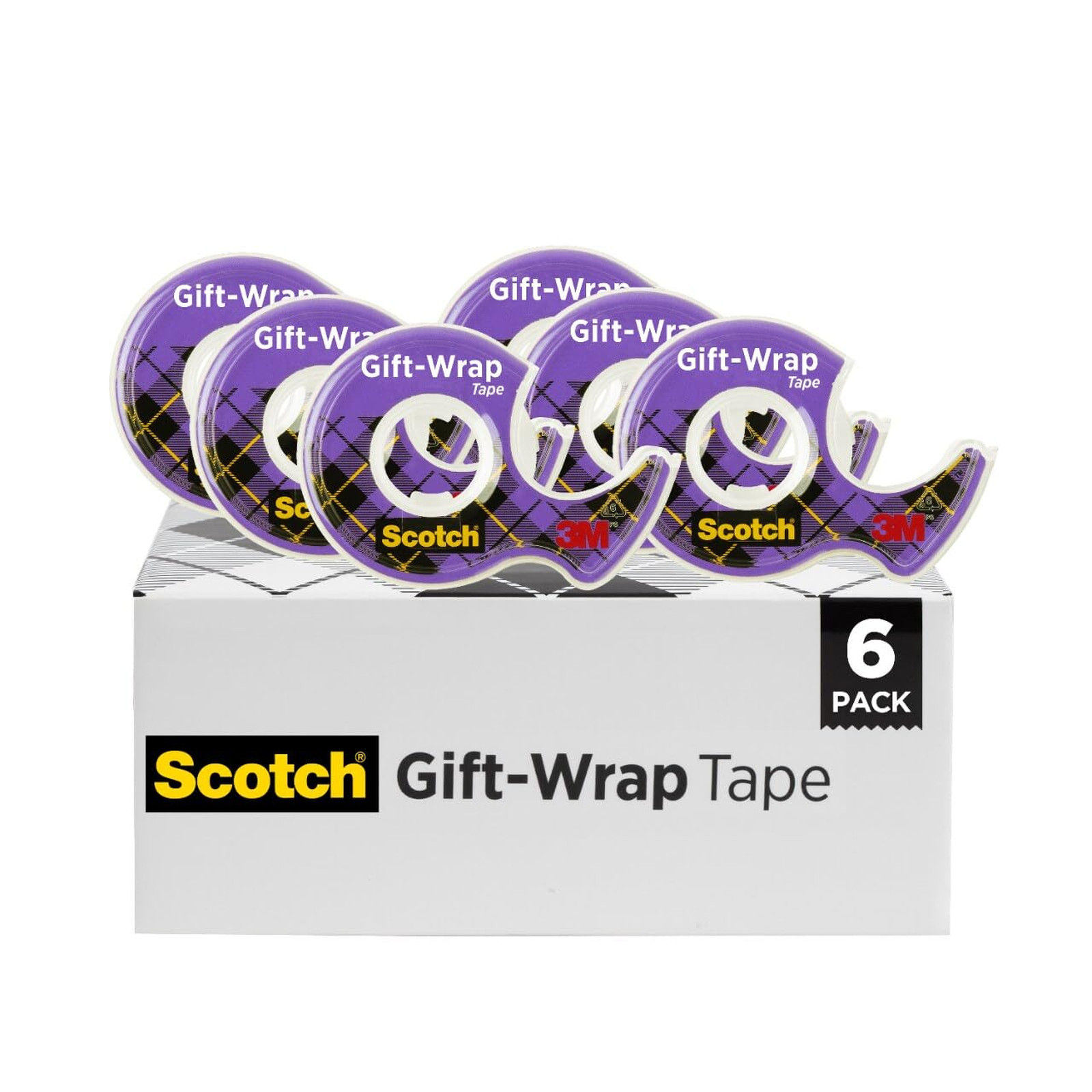 Gift Wrap Tape 6 Rolls Satin Finish Dispensered Holiday Wrapping 3/4 x 650