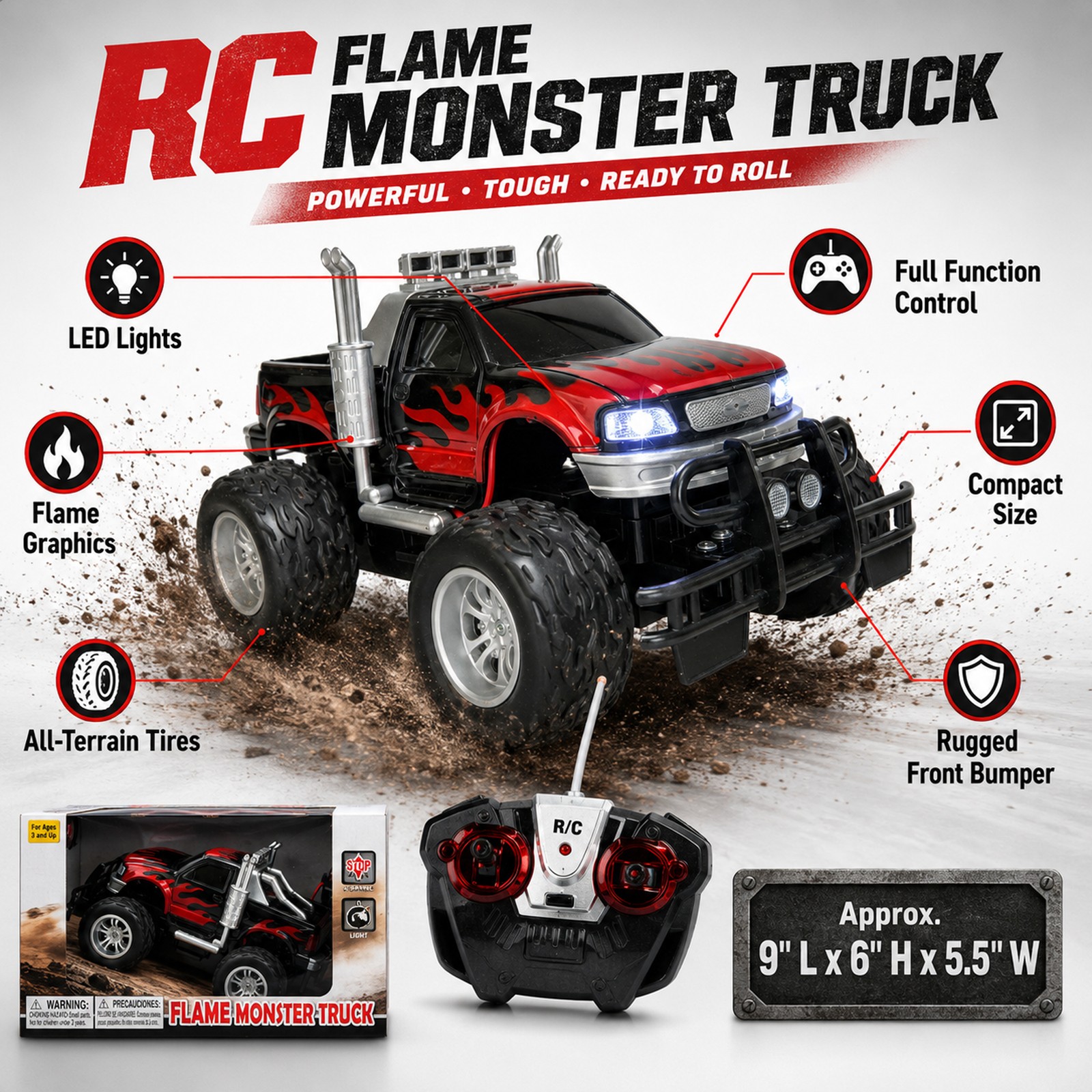 Remote Control Red Monster Truck High Speed Racing Toy Kids Gift