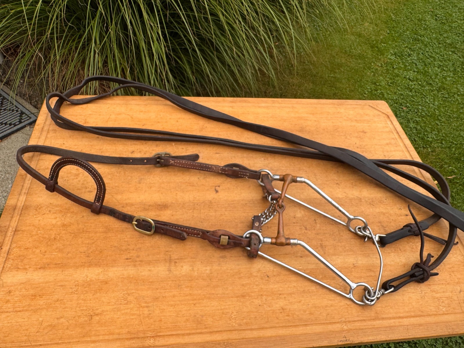 Quick Change Western Horse Bridle w Long Shank Copper Mouth Bit & Split Reins