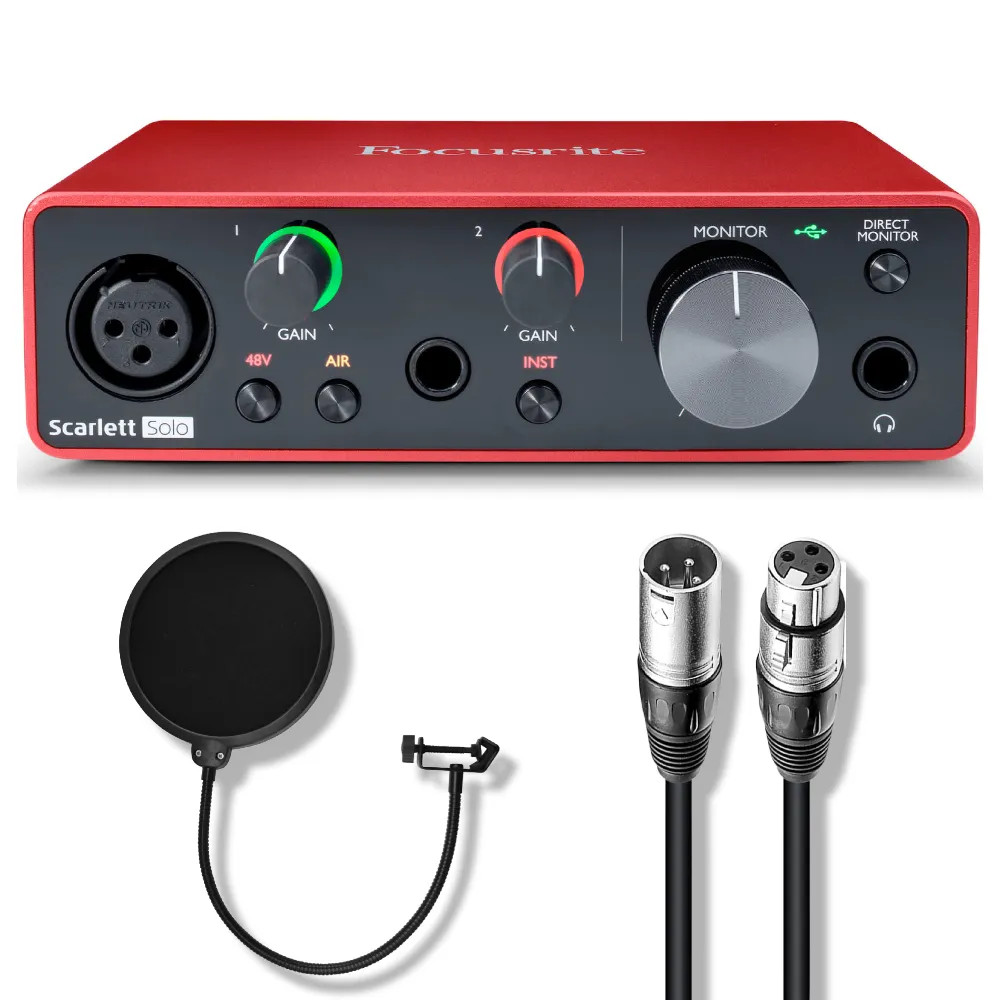 Focusrite Scarlett Solo 4th Gen USB Audio Interface Bundle with Accessories