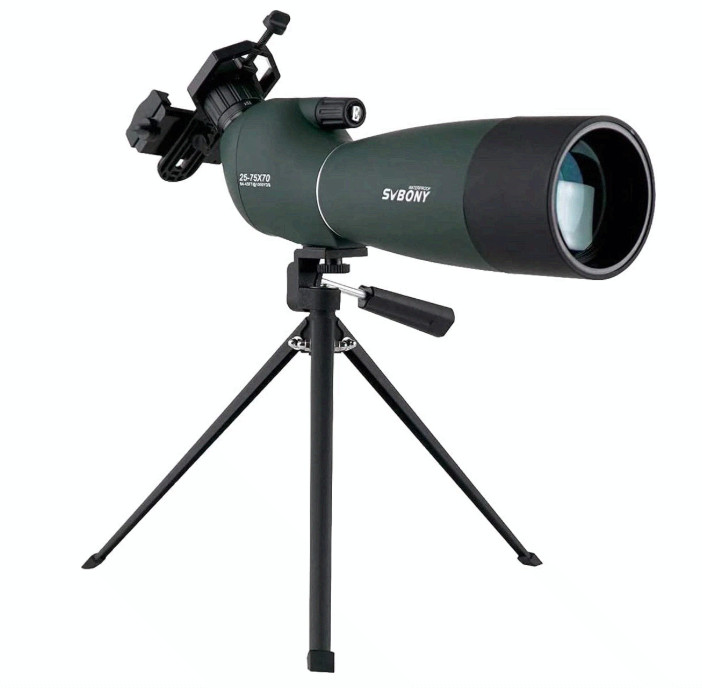 SV28 25-75x70mm spotting scope w/ tripod, phone adapter, waterproof & fogproof
