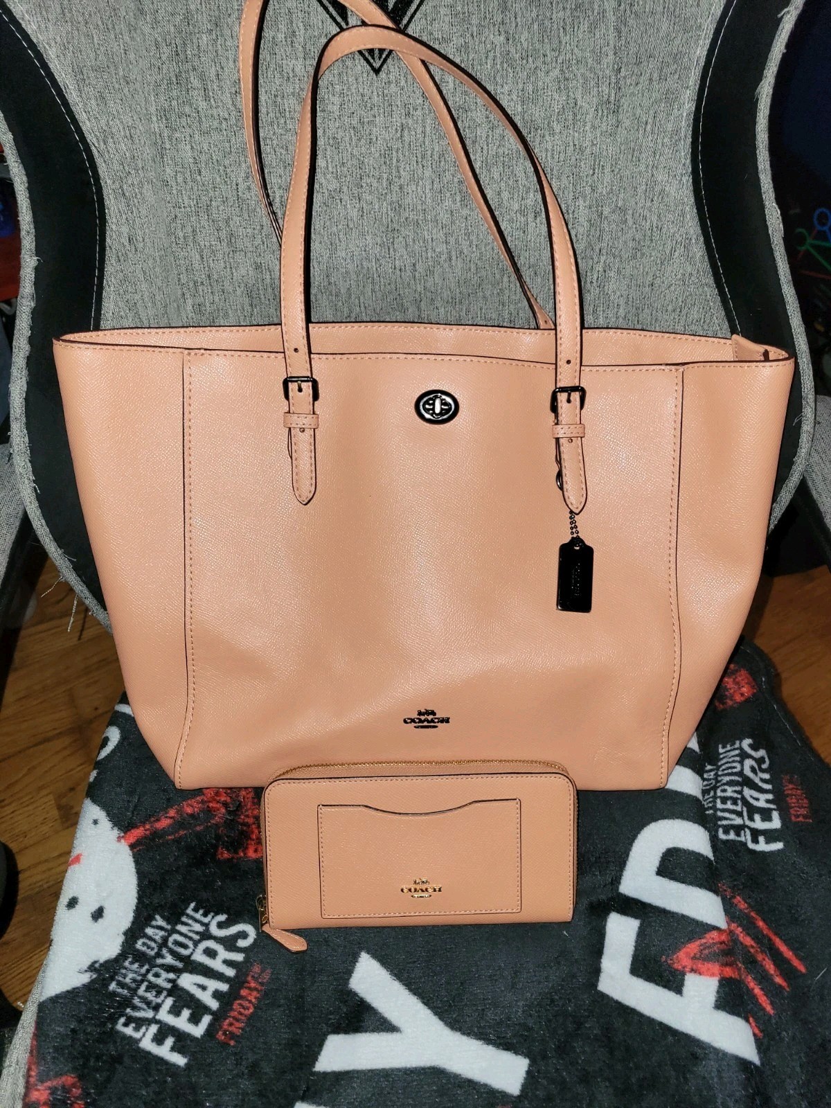 Coach Pink Pebbled Zip Top Tote Bag with Wallet