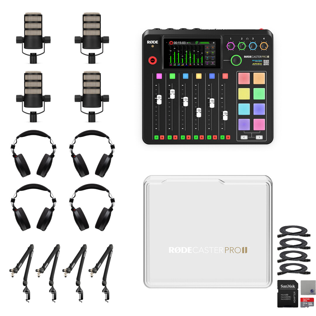 Rode RODECaster Pro II Bundle with PodMics, Boom Arm, Headphones & Accessories