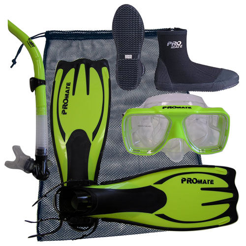 Scuba Dive Silicone Mask Goggle Snorkel Boots Fins Flippers Bag Package Gear Set