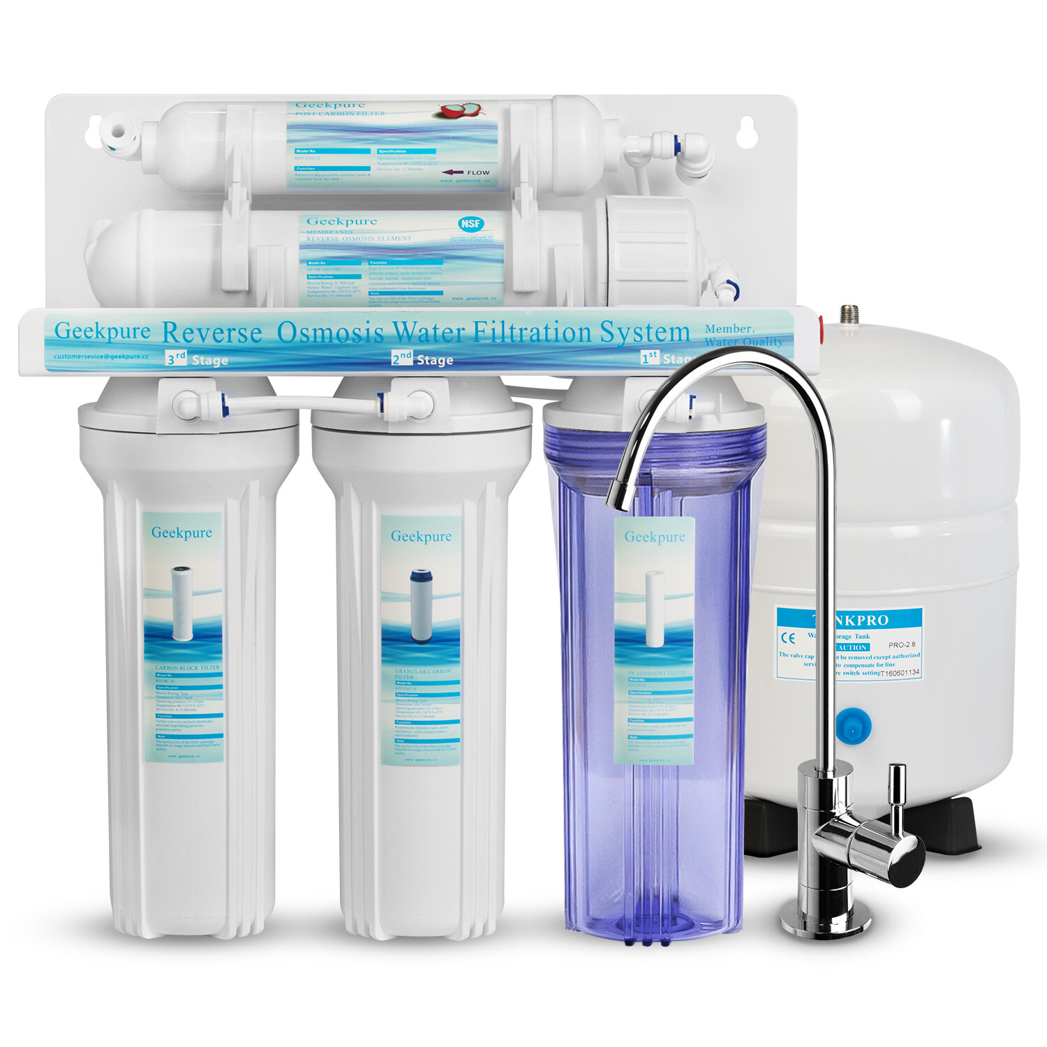 5 Stage Standard Undersink Reverse Osmosis RO System Drinking Water Filter 75GPD