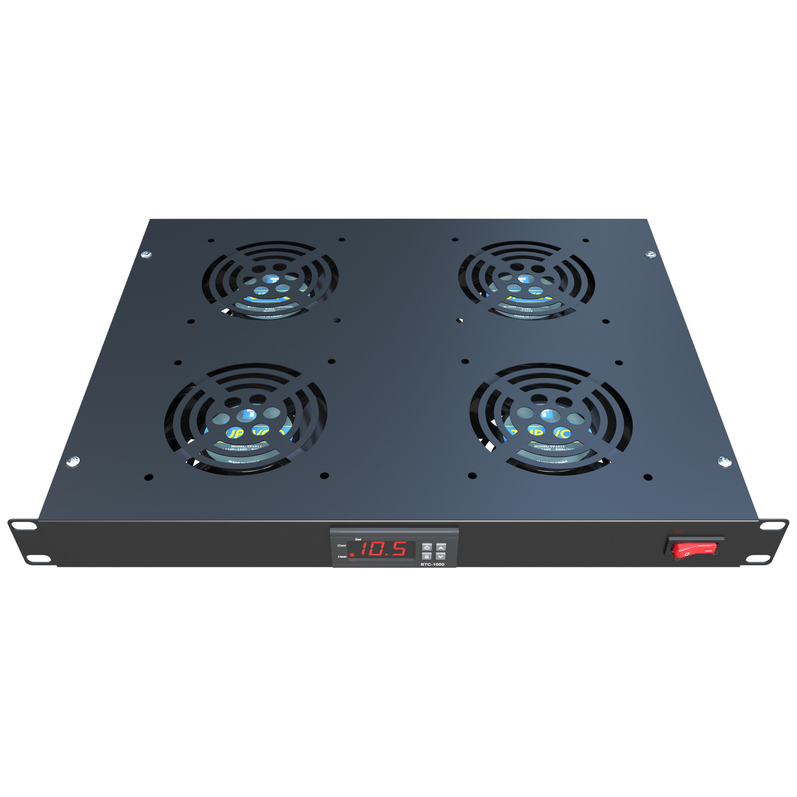 Tupavco 1U 19" Rack Mount Fan - 4 Fans Server Cooling System - Heat Monitor Disp