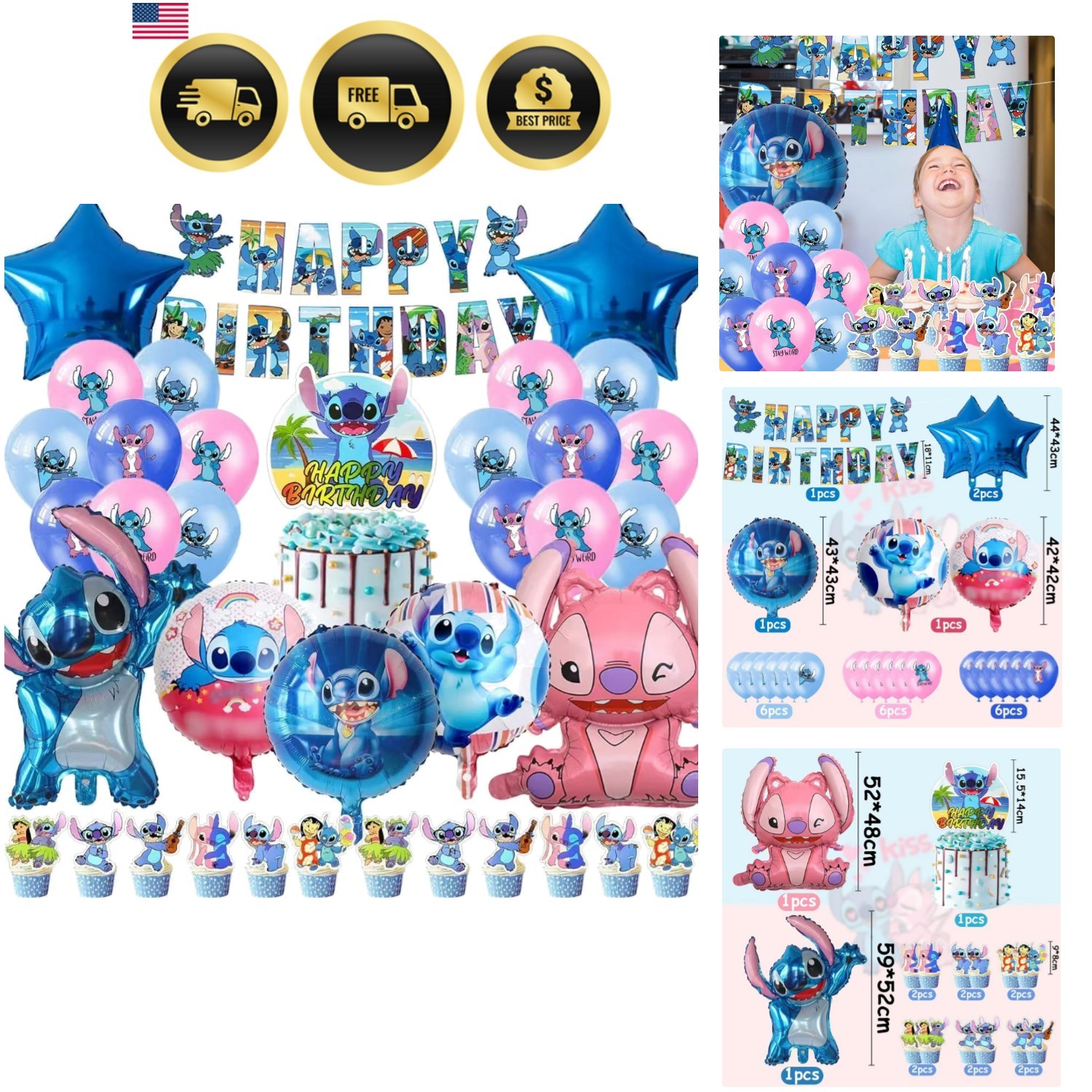 Stitch Birthday Party Supplies Set Balloons Banner Cake Toppers Kids Festive
