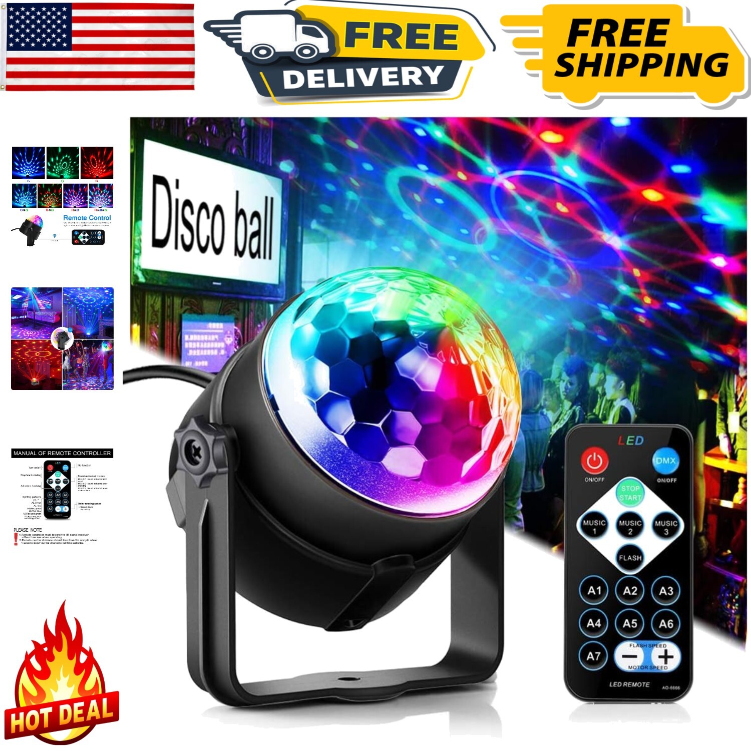 Multi-Function Disco Lights for Parties - Sound Activated & Portable DJ Lights