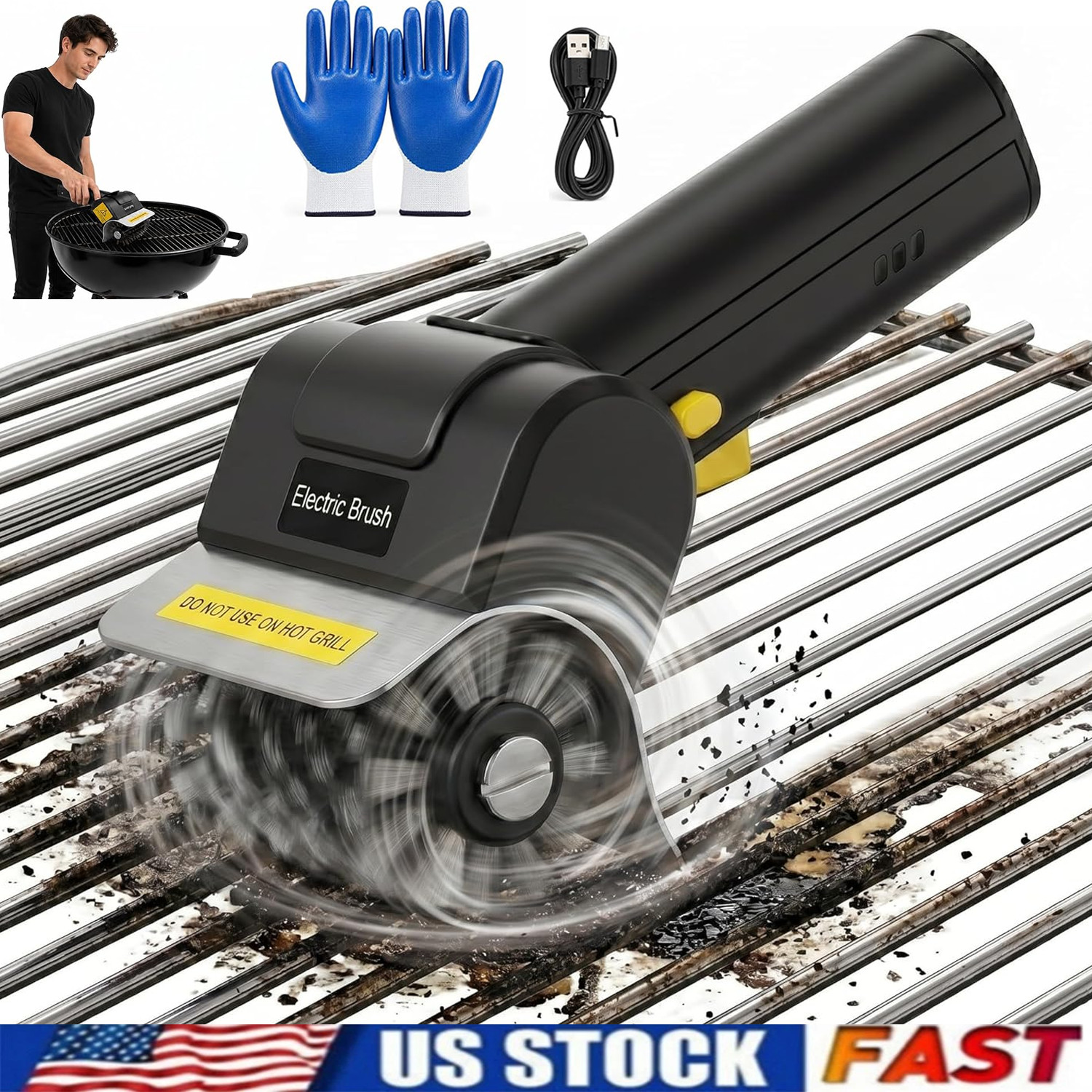 Heavy Electric BBQ Grill Brush - Cordless USB Rechargeable Grill Cleaning Brush