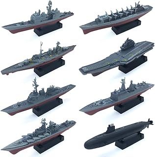 Kvvdi 8 Sets 3D-Puzzle Model Battleship Aircraft Carrier Toy Submarine, Plastic Model Warships Ship Kits, Navy for Collection