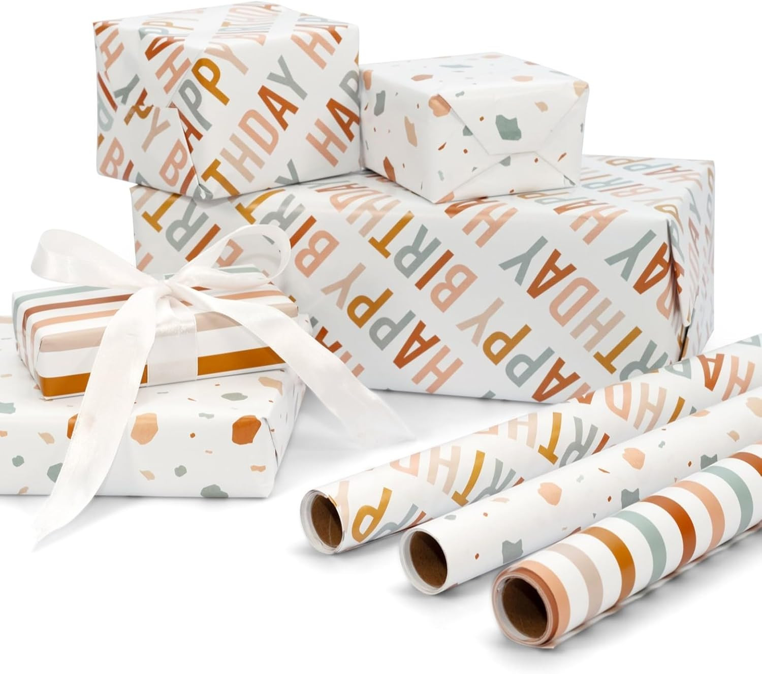 Beautiful Birthday Wrapping Paper - Set of 3 Quality Happy Birthday Paper Rol