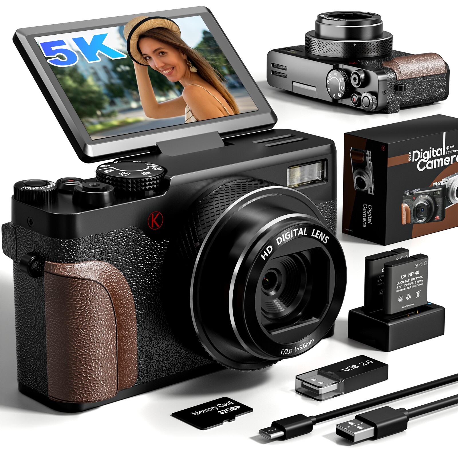 5K Digital Cameras 18X 64MP Autofocus Compact Video Camera for YouTube Vlogging