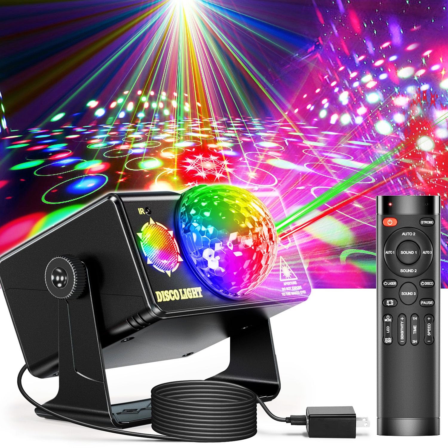 DJ Disco Ball Party Lights, Sound Activated Strobe for Karaoke & Clubs