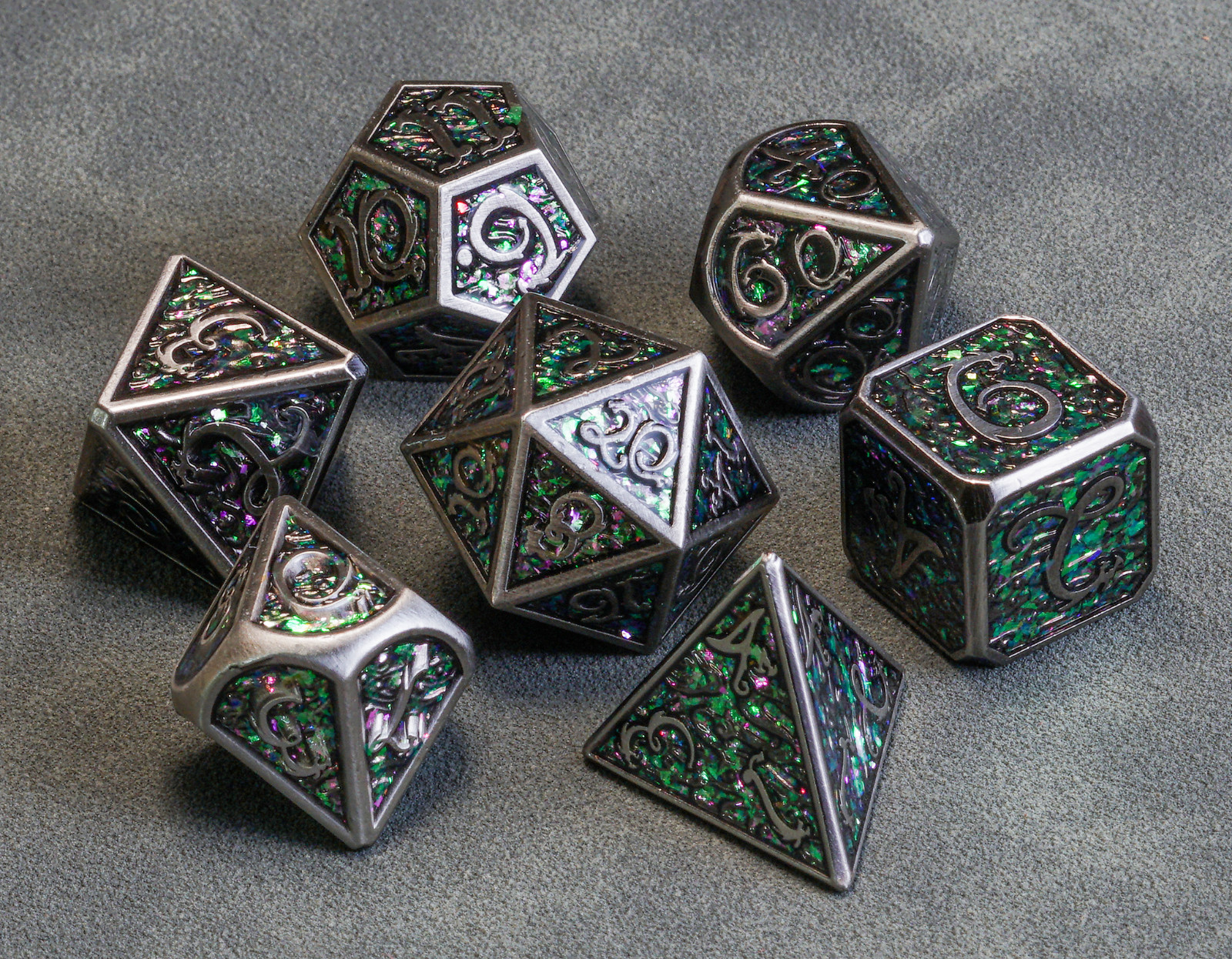 Emerald Forest Dragonscales | Metal Dice Set (7pcs) | Dungeons and Dragons DnD