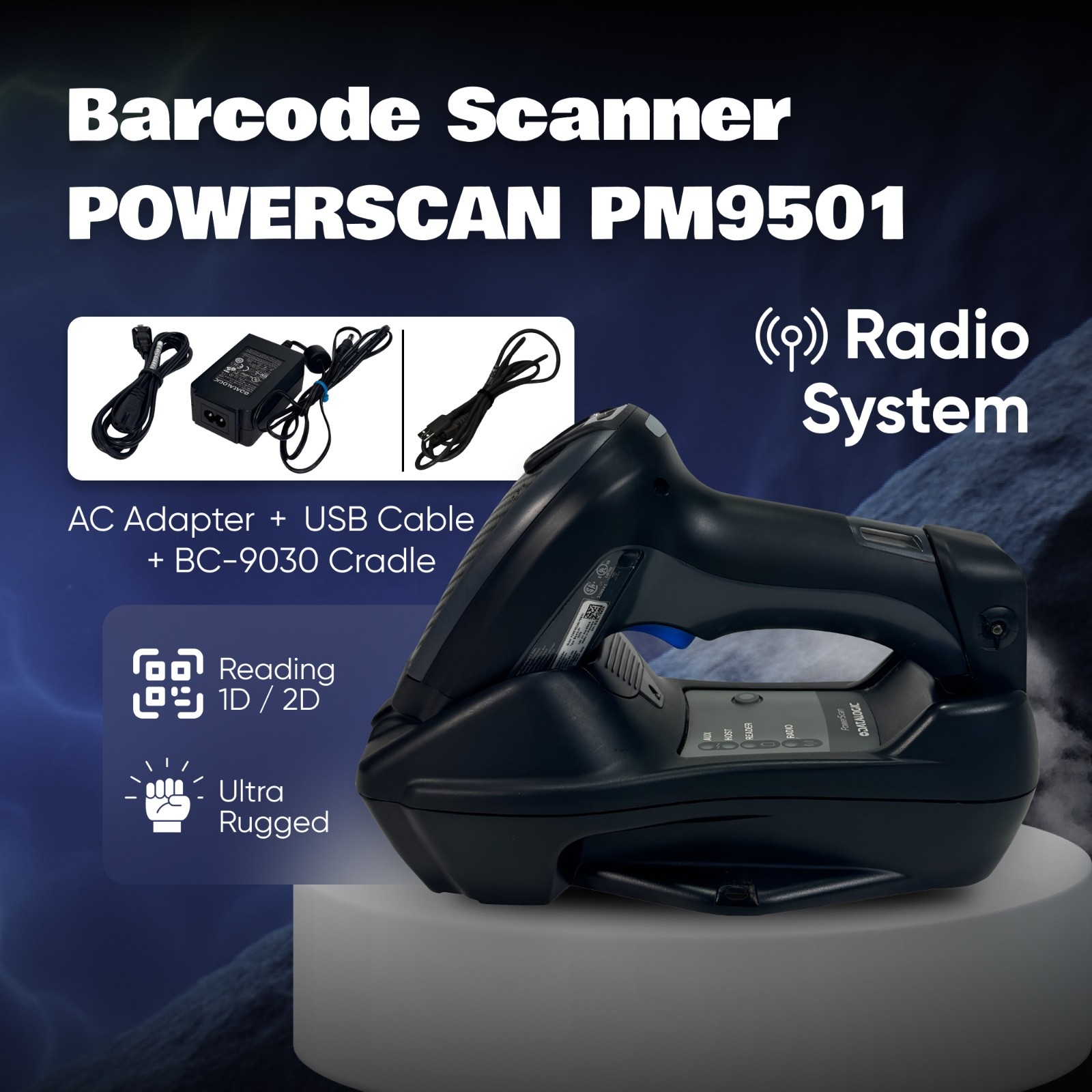 Datalogic PowerScan PM9501 + BC9030 - Industrial Grade Wireless Barcode Scanner